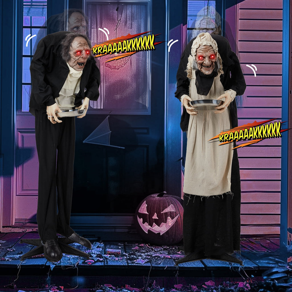 Ktaxon 5ft Waitress Animated Halloween Decoration Creepy Halloween Animatronics Waitress w/ Pre-Recorded Screaming