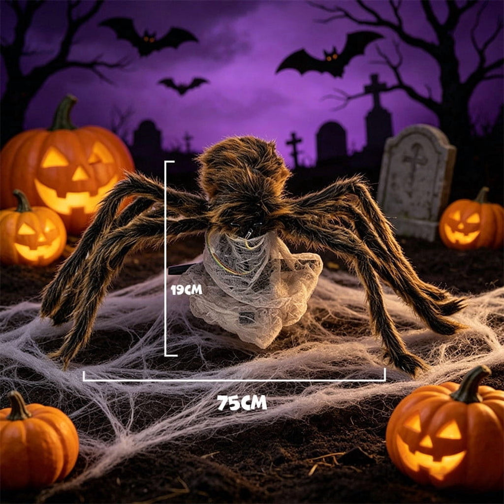 Cadancy Halloween Jumping Spider Prop Scary Pops Up Fuzzy Trick Toy Prank Haunted Home Decoration with Light Sound Effect Animated Spooky Horror Accessory