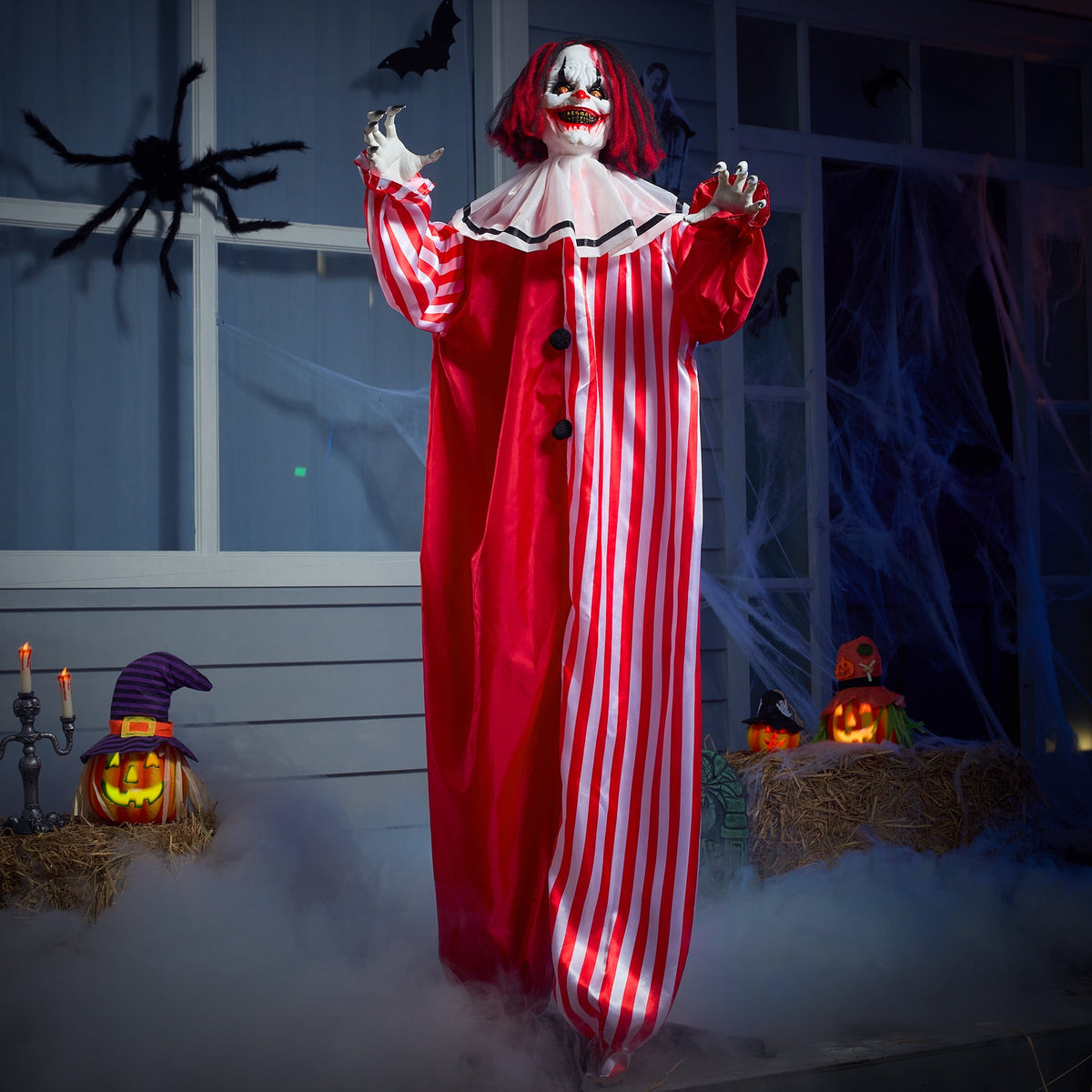 Joyfy 67"(5.6ft) Standing Grim Reaper with Chain, Large Halloween Decorations Outdoor, Life Size Animatronics Skelton, Sound-Actived Party Decor with Creepy Sound & LED Eyes, Scary Haunted House Prop