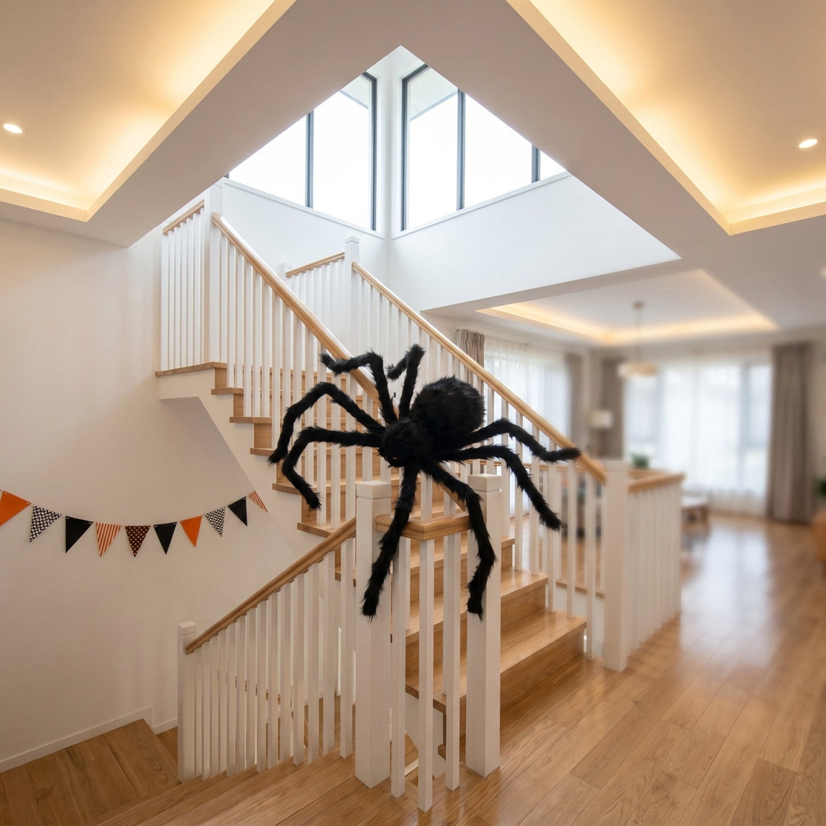 geerera 29.5" Sound-Activated Animated Spider, Large Black Fuzzy Moving Halloween Prop, Crawling Scary Toy for Indoor Party, Doorway & Yard Party Decor