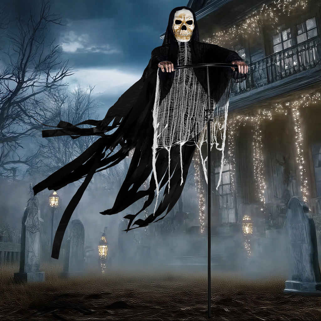 Joyfy 67"(5.6ft) Standing Ghost Large Halloween Decorations Outdoor, Sound-Actived Skeleton with Glowing Eyes & Creepy Sound, Scary Halloween Life Size Animatronics, Haunted House Props for Yard Lawn