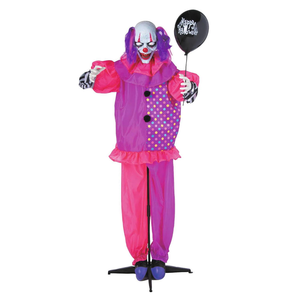 5 Ft. 8" Animated Standing Clown with Black Balloon Halloween Decoration