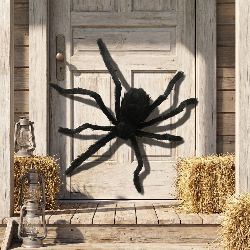 Qocolcyl 29.5in Voice Activated Giant Black Furry Spider Halloween Decor, Sound Controlled Crawling Plastic Spider Toy, Spooky Animated Prop for Indoor Outdoor Yard Bar Party Holiday Decor Gift