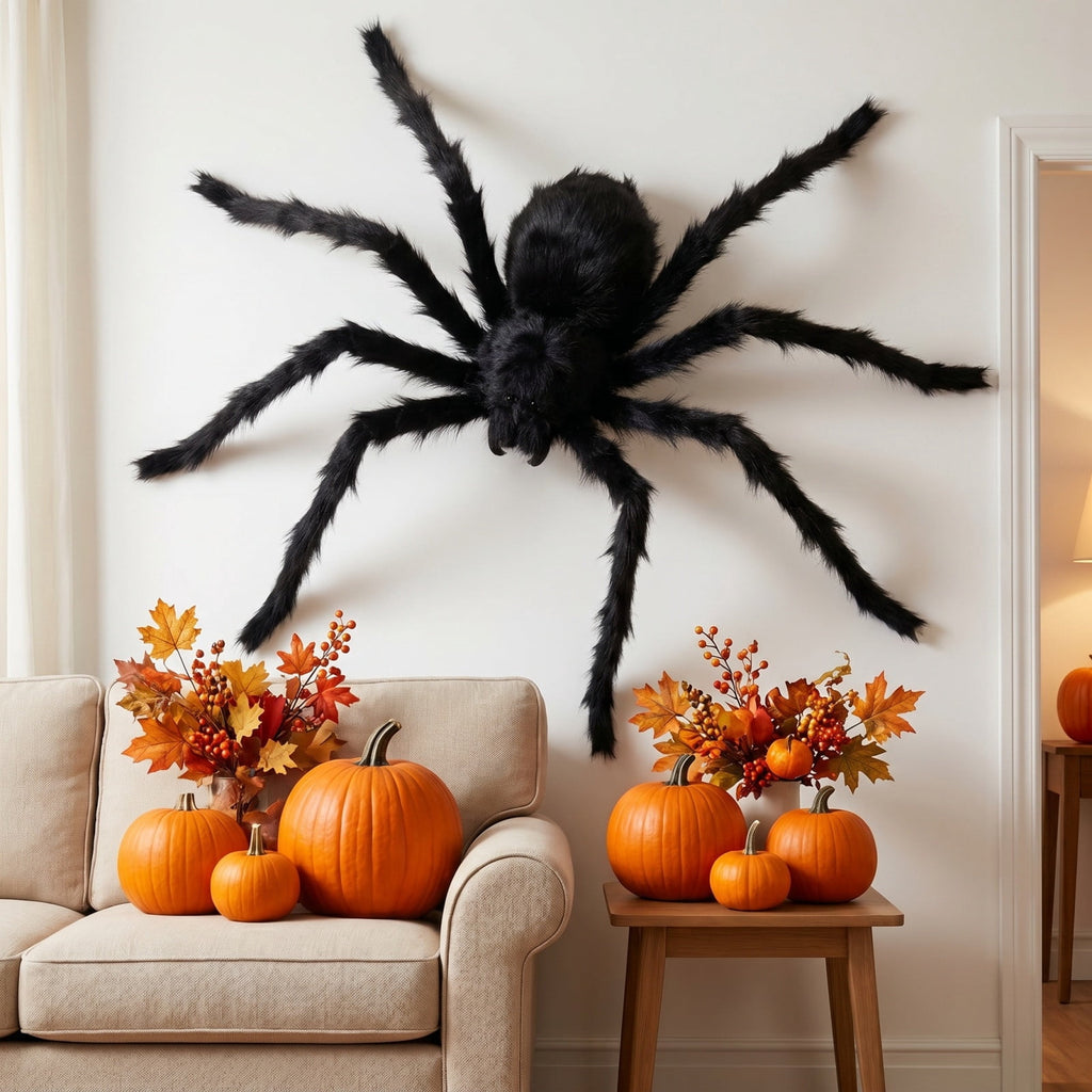 Animated Halloween Props, 29" Giant Sound Activated Spider Toys, Creepy Realistic Plush Spider Crawling on Wall for Home Bar Decor (Wall type)