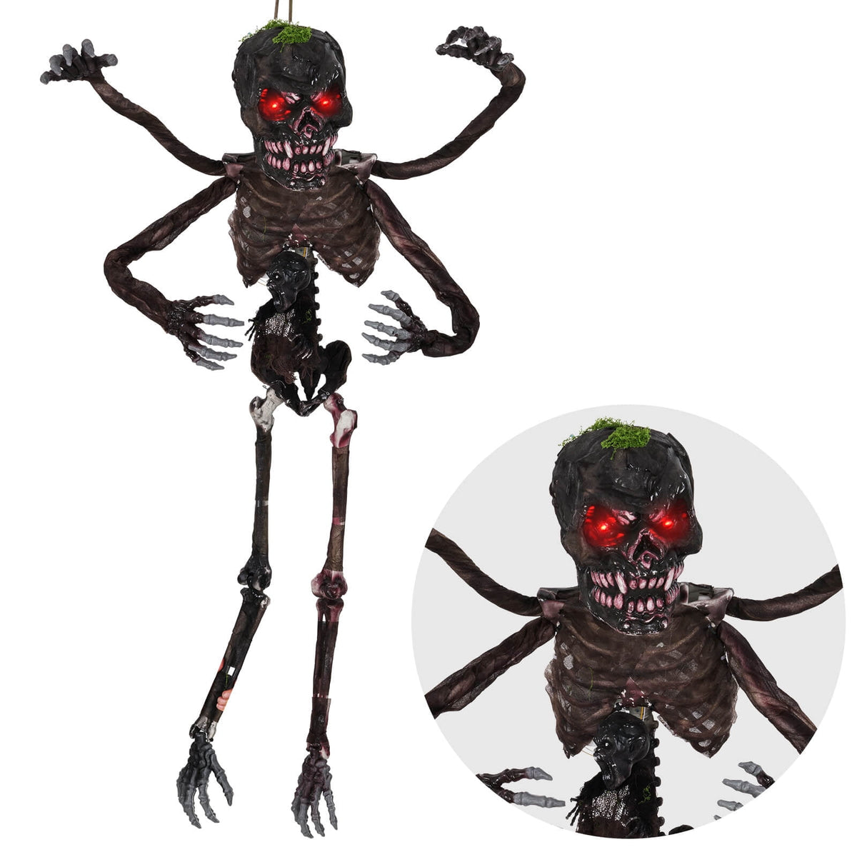 Costway 6 FT Animated Halloween Decoration Hanging Zombie Light-up Eyes Poseable Arms