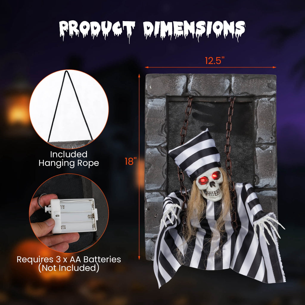 Costway Animated Halloween Decoration 18” Hanging Skull Prisoner with Light-up Eyes