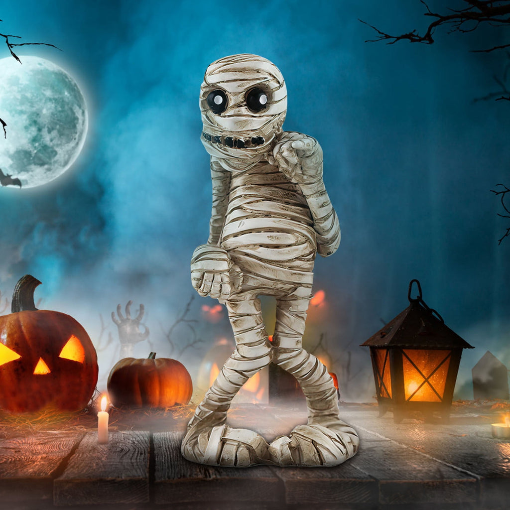 Holloyiver Halloween Mummy Statues, Scary Prop Mummy Stands and Walks Figurines, Realistic Mummy Halloween Decorations Indoor Resin Witch Table Decor