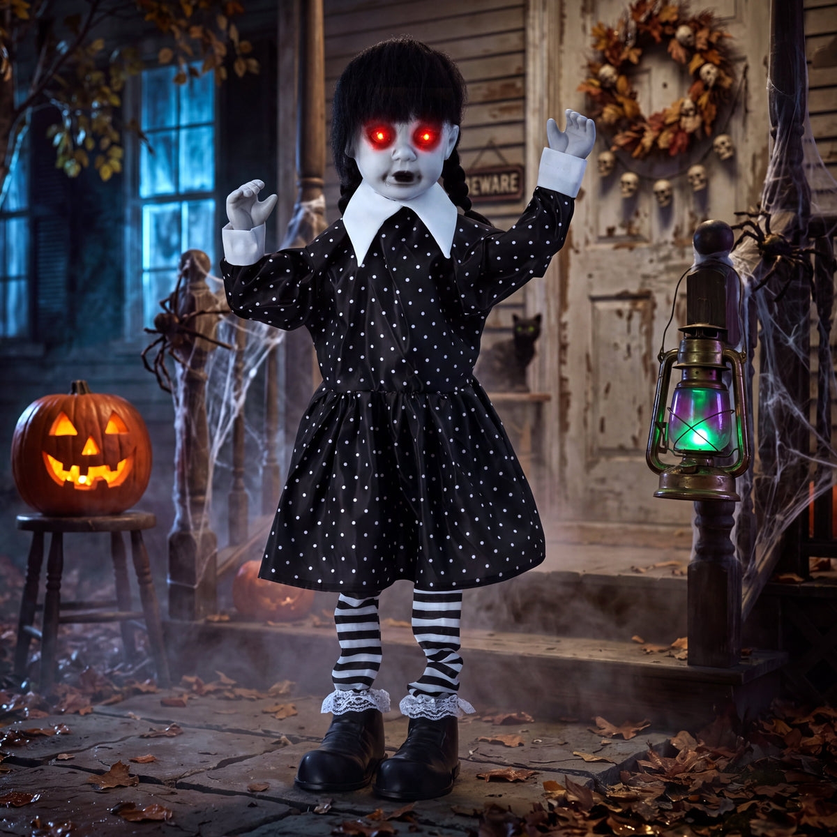 Joyfy 67"(5.6ft) Standing Ghost Large Halloween Decorations Outdoor, Sound-Actived Skeleton with Glowing Eyes & Creepy Sound, Scary Halloween Life Size Animatronics, Haunted House Props for Yard Lawn