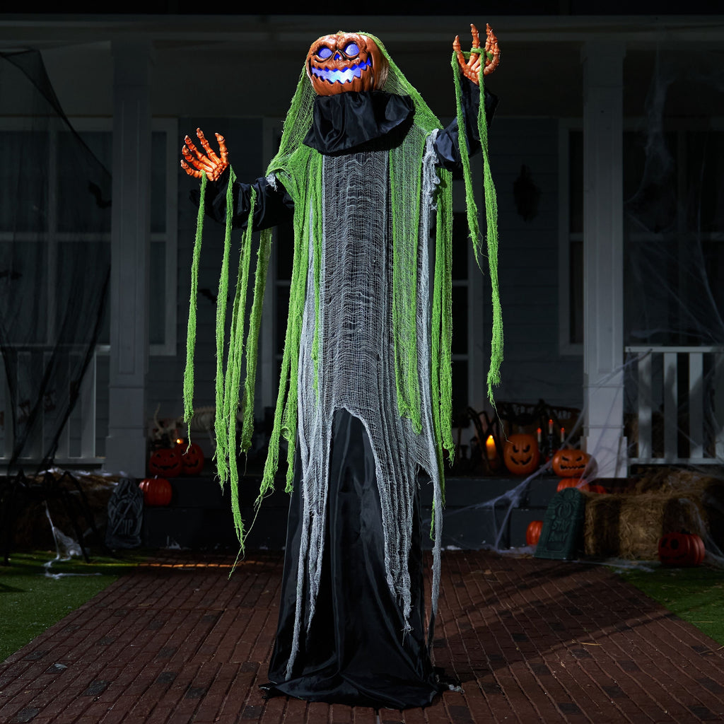 Joyfy 67"(5.6ft) Standing Ghost Large Halloween Decorations Outdoor, Sound-Actived Skeleton with Glowing Eyes & Creepy Sound, Scary Halloween Life Size Animatronics, Haunted House Props for Yard Lawn