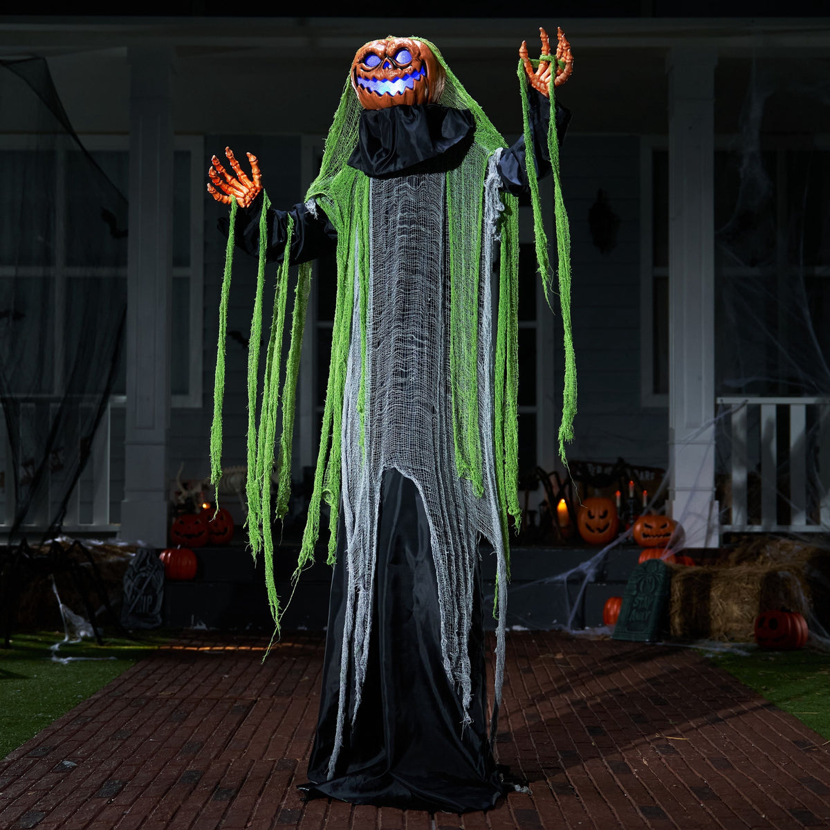 Joyfy 67"(5.6ft) Standing Ghost Large Halloween Decorations Outdoor, Sound-Actived Skeleton with Glowing Eyes & Creepy Sound, Scary Halloween Life Size Animatronics, Haunted House Props for Yard Lawn