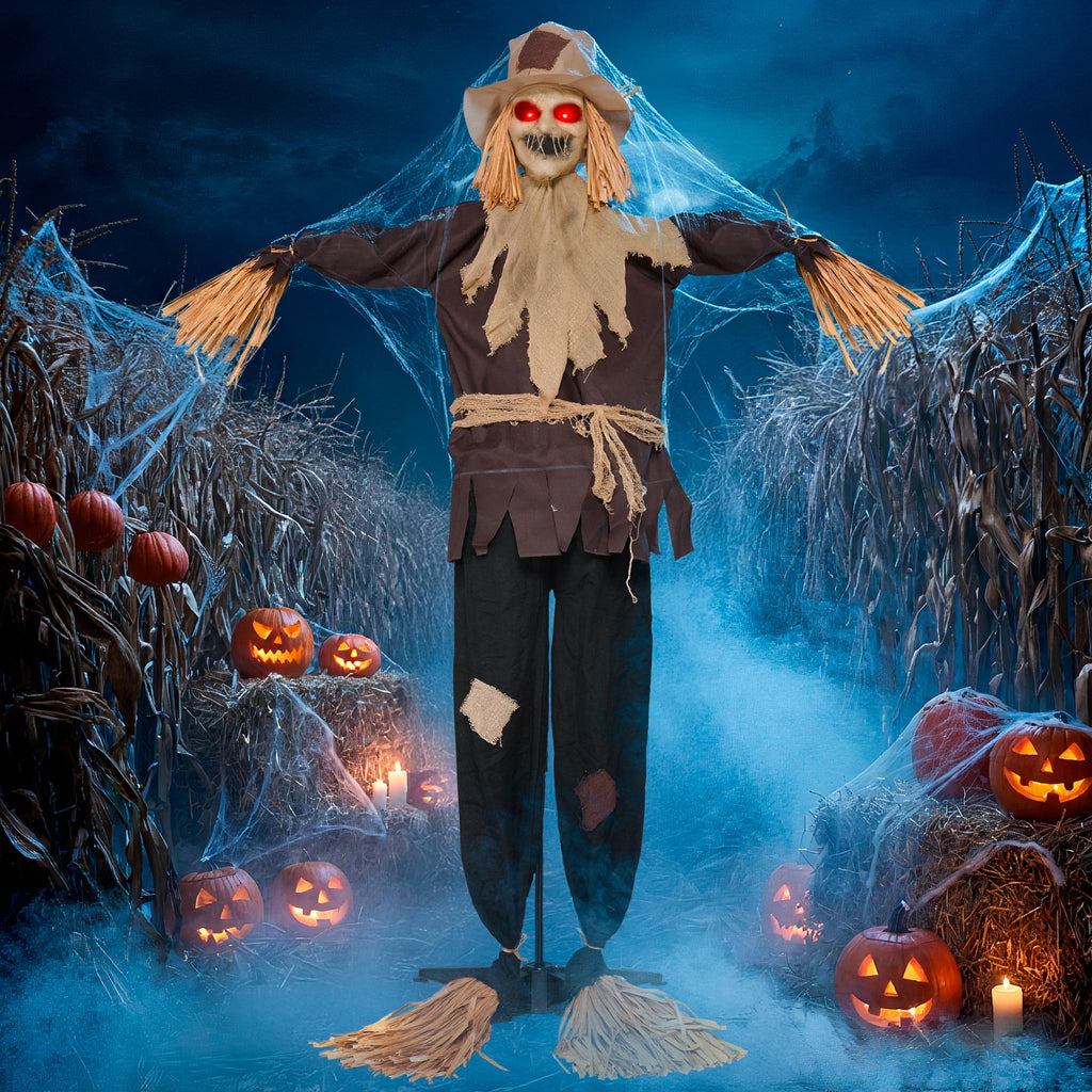 Joyfy 67"(5.6ft) Standing Ghost Large Halloween Decorations Outdoor, Sound-Actived Skeleton with Glowing Eyes & Creepy Sound, Scary Halloween Life Size Animatronics, Haunted House Props for Yard Lawn