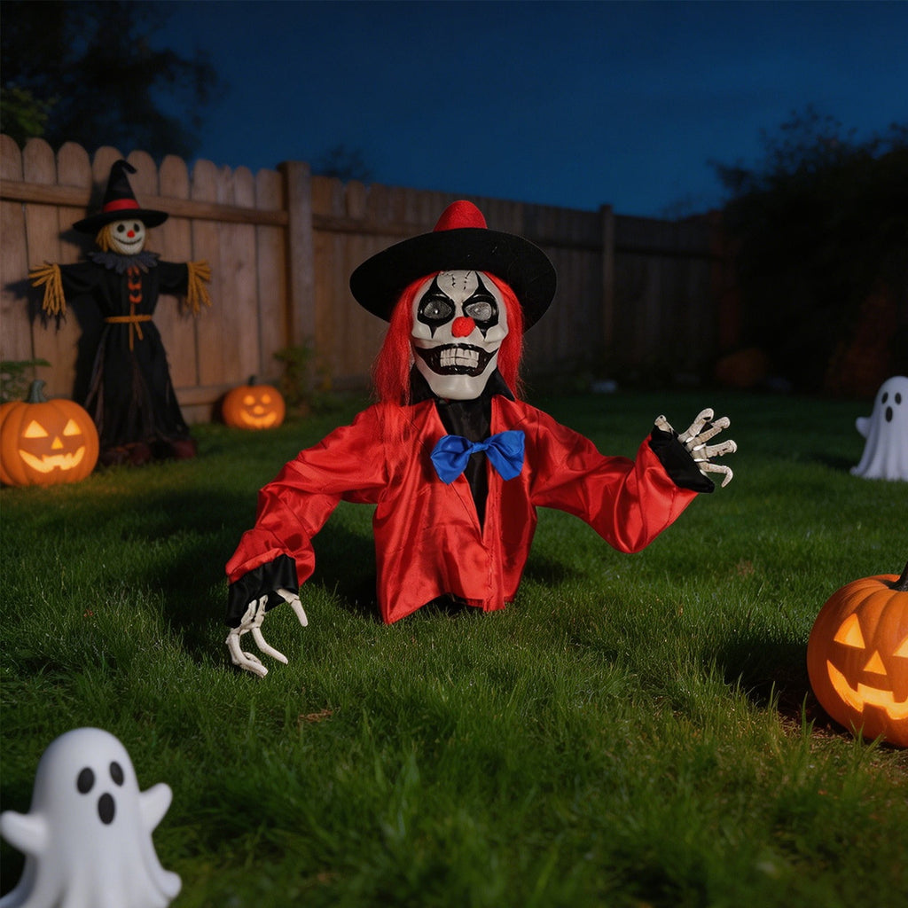 Halloween Decoration Indoor Outdoor Clearance, Activated Light Up Clown Stake Halloween Glowing Sounding Clown Yard DecorWaterproof Animated Scary Clown Ground Stake For Outdoor Patio Garden