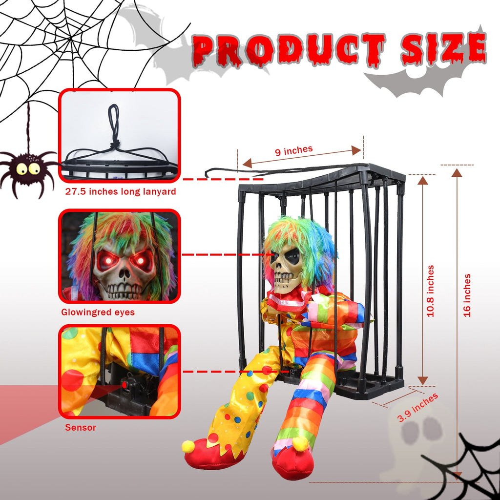 Magotan Screaming Animated Halloween Decorations, Outdoor Indoor Hanging Spooky Halloween Decoration, Scary Skull Cage with Motion Sensor