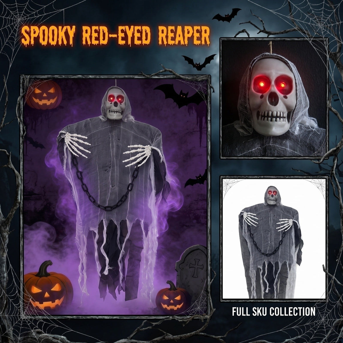 Animated Hanging Skeleton Halloween Prop with LED Light and Sound Control for Indoor Outdoor Party Decoration Halloween Outdoor Decorations