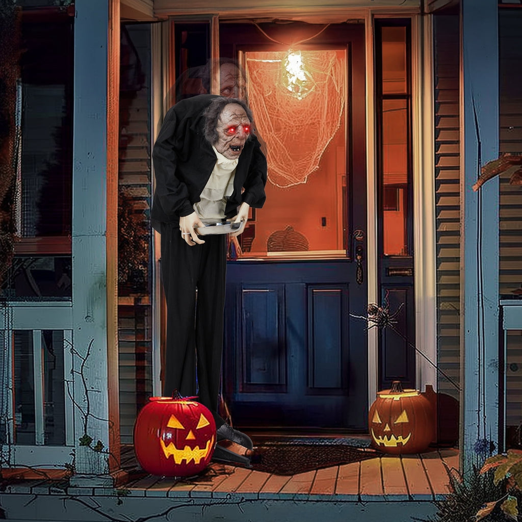 Ktaxon 5ft Waiter Animated Halloween Decoration Creepy Halloween Animatronics Waiters w/ Pre-Recorded Screaming