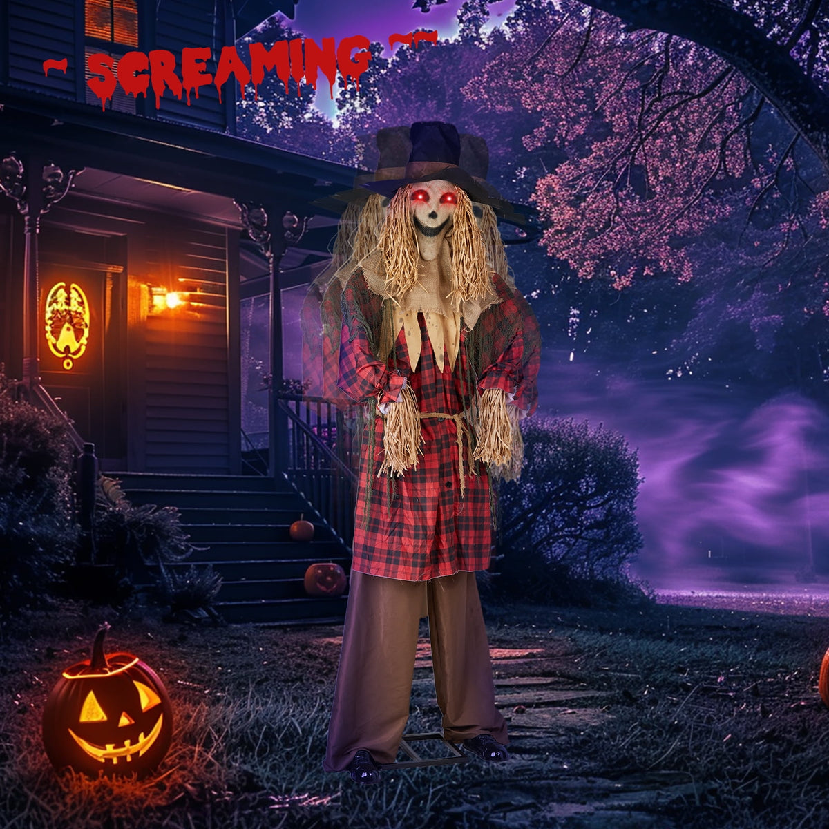Ktaxon 8.2ft Scarecrow Animated Halloween Decoration Creepy Halloween Animatronics w/ Pre-Recorded Screaming