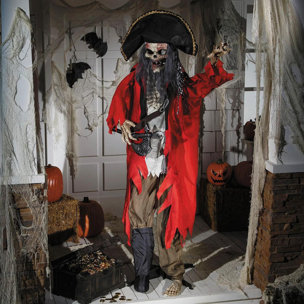 6 Ft. Pirate Skeleton Animated Prop Standing Halloween Decoration