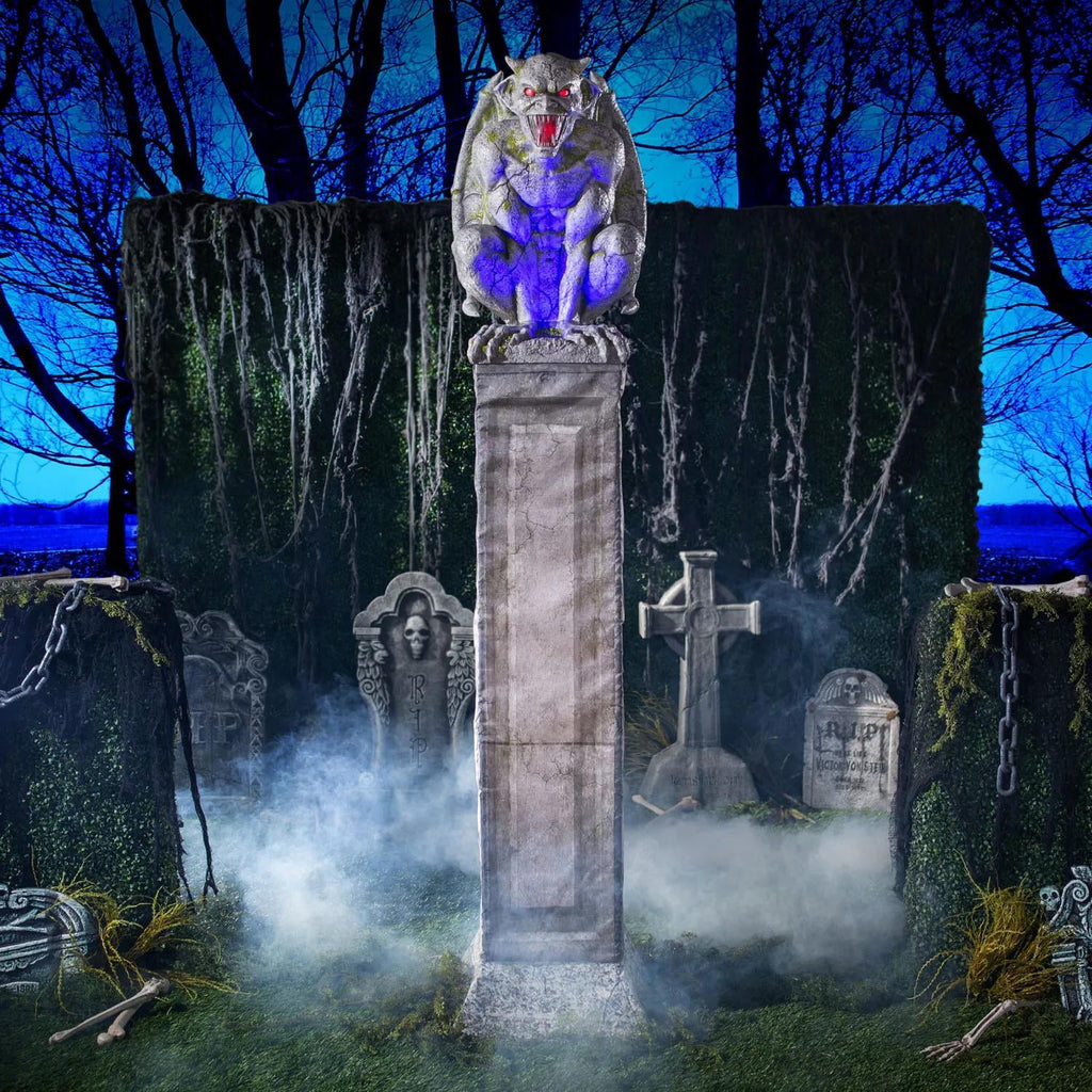 Seasonal Visions 8 ft Oversized Gargoyle Pillar Animated Prop - Gray