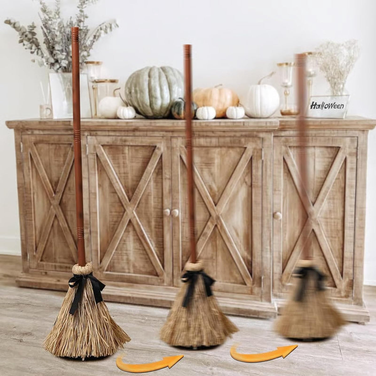 Halloween Magics Broom, 38" Animated Floating Witch Broom Moves for Haunted Party Decorations, Battery Powered Moving Prop for Indoor Haunted House Scary Display