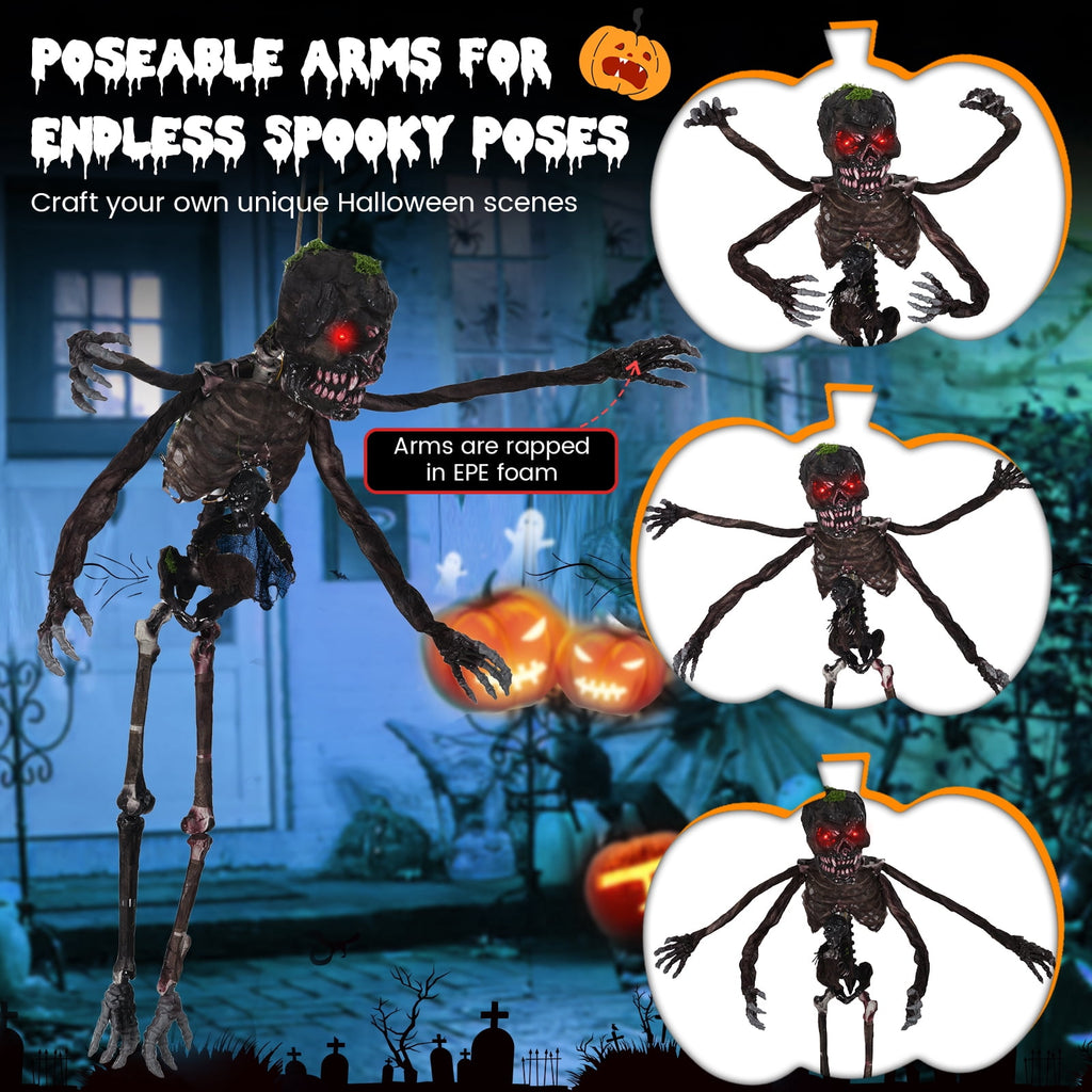 Gymax 6 FT Animated Halloween Decoration Hanging Zombie Light-up Eyes Poseable Arms