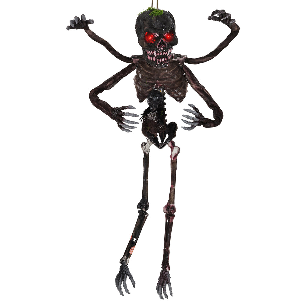 Gymax 6 FT Animated Halloween Decoration Hanging Zombie Light-up Eyes Poseable Arms
