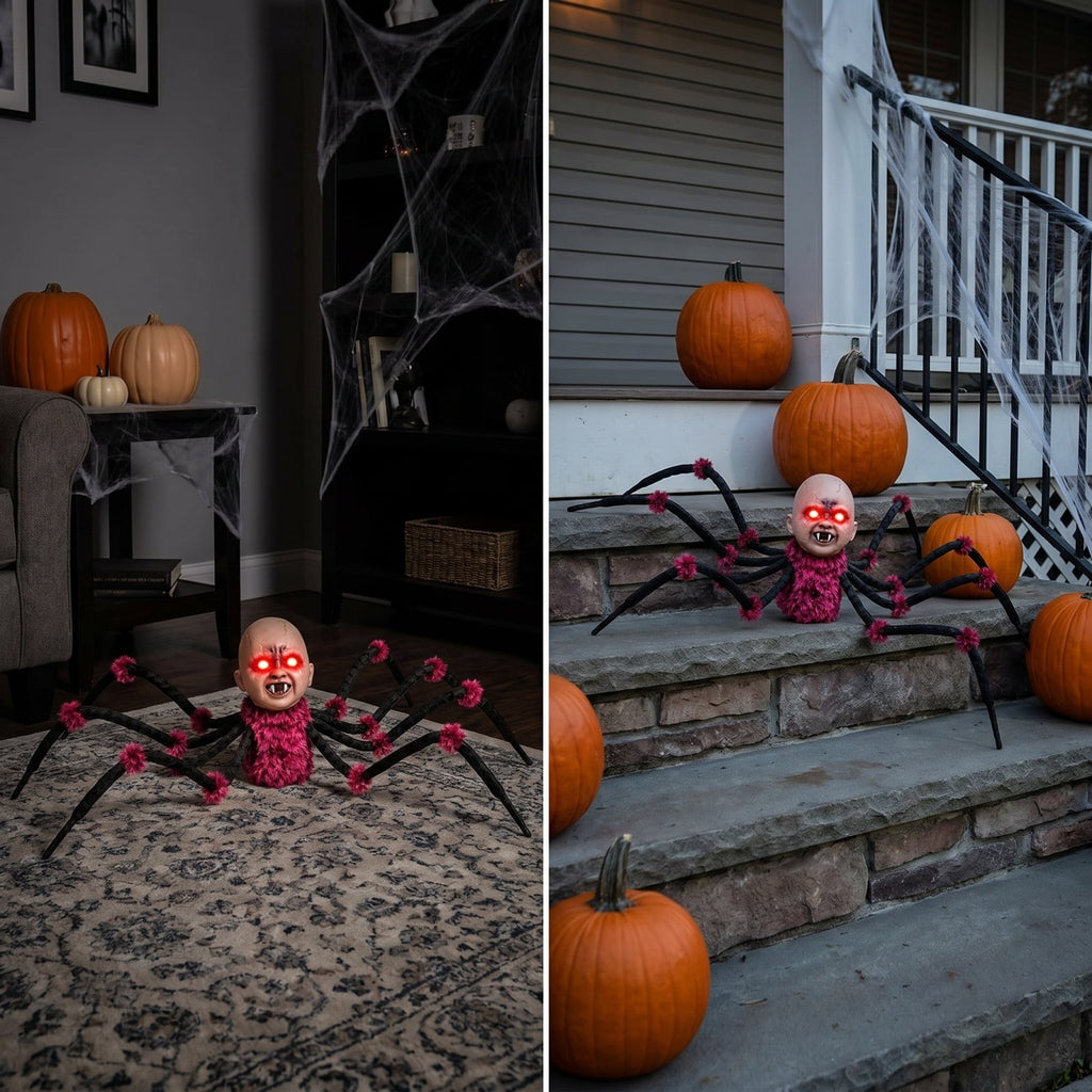 ShengapQ Halloween Animated Creepy Head Prop, Touch Activated Walking Horror Toy, Flashing Red Eyes, Scary Sounds, Indoor Outdoor Decoration, Prank Toy for Halloween Party